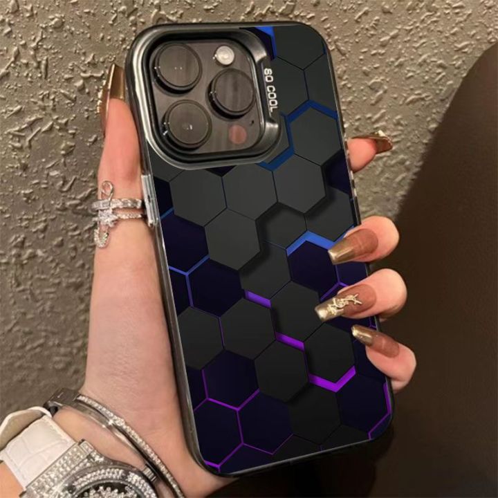 MissConnie Hexagonal Irregular Shape Purple Energy Phone Case Compatible for IPhone 15 11 12 13 14 7 8 Pro Max XR X XS Max Soft Shockproof Cover