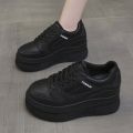 Black 8CM Sneakers Women Chunky Shoes Designer Casual Breathable Leather Platform Sneakers. 