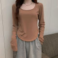 Long sleeve t-shirt women's spring and autumn new trendy ins irregular slim fit student casual crop top girl base shirt. 