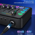 48V Sound Card Audio Mixer Rechargeable Audio Interface RGB Mixer with XLR Microphone Interface for Podcasting/Recording, Easy to Use. 