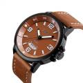 SKMEI 9115 Men's Casual Date Display Leather Strap Luminous Quartz Watch - Coffee/Brown. 
