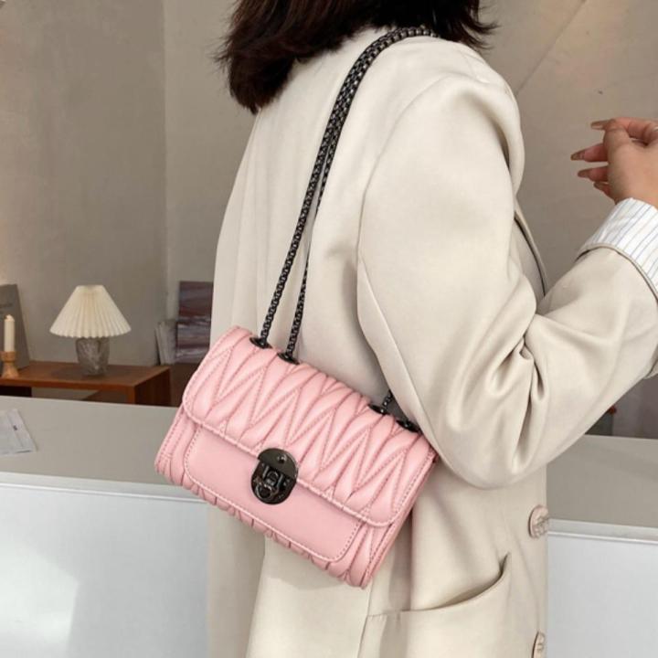 Crossbody Bag Pu Leather Mini Small Square Hand Bag with Chain And Stylish Lock for Women