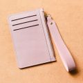 Thin Card Bag Simple Solid Color with Waist Lanyard Mini Wallet PU Card Holder Zipper Coin Purse Travel. 