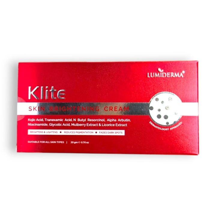 Lumiderma%20Klite%20Skin%20Brightening%20Cream%2020g%20%7C%20Kojic%20Acid%20Niacinamide%20Glycolic%20Acid%20Mulberry%20Extract%20Alpha%20Arbutin%20%7C%20For%20All%20Skin%20Types%20-%20Image%202