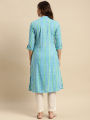 Kiva Rayon Tonal Striped Calf Length Kurtha for Women With Front Button Placket. 