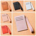 Thin Card Bag Simple Solid Color with Waist Lanyard Mini Wallet PU Card Holder Zipper Coin Purse Travel. 