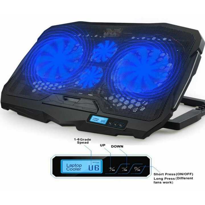 Laptop Cooling Pad 4 Fans Adjustable 10 Inch to 17 Inch Notebook Cooler, Blue Light, S18 For Any Laptop Speed Control Button