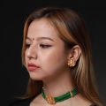 Golden Gold Plated Green Moti Design Choker Set For Women. 