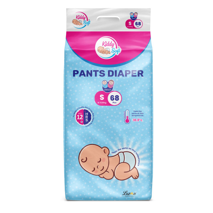 Kiddy Soft Baby Diaper Pants | Small Size Baby Diapers (4-8 Kg) | 68 Pieces | Anti-Lock Gel Technology | Upto 12 hours Absoprtion