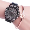 Luxury 360° Rotation Dial Fashion Starry Mesh Magnetic Buckle Casual Mesh Steel Strap Rhinestone Watches. 