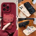 Cute 3D Doll Hello Kitty Fashion Flip Bracket Makeup Mirror Case Compatible for IPhone 16 11 13 14 12 15 Pro Max 7Plus 6 15 6S 8 7 Plus XR X XS Max SE 2020 Cartoon Cat Angel Eye Cover. 
