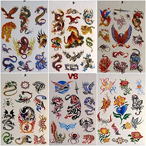 12 TATTOOS Special Design 3 sheets Temporary Tattoos Body art Sticker For Unisex