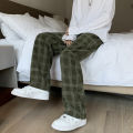Corduroy Plaid Pants Men's Autumn and Winter Fashionable ins Straight Wide-leg Pants Hong Kong-style Loose Draped Pants for Couples. 