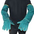 Anti-Bite Safety Gloves Ultra Long Leather Green Pets Grip Biting Protective Gloves. 