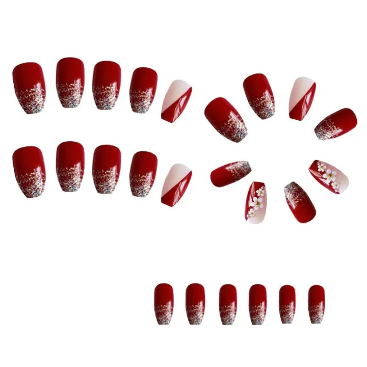 24%20Pcs%20Behuli%20Artificial%20Reusable%20Nails%20%E2%80%93%20Maroon%20Glitter%20&%20Floral%20Design%20Press-On%20Nails%20for%20Women%20-%20Image%203