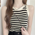Summer Korean Stripe Knitted Tank Top Women Round Neck Sleeveless Slim Camisole Cuilei. 