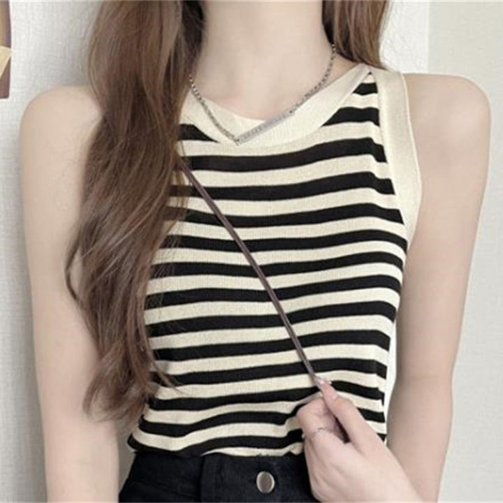 Summer%20Korean%20Stripe%20Knitted%20Tank%20Top%20Women%20Round%20Neck%20Sleeveless%20Slim%20Camisole%20Cuilei%20-%20Image%207