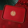 1Pcs New Snack Fruit Toast Red Tray Wedding Banquet Decorative Xi Tray Festive Supplies Plastic Chinese Traditional Plate. 