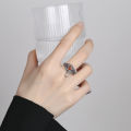 Vintage plated S990 Thai silver copper coin southern red agate ring women's openwork pattern water drop national tide live mouth index finger hand ornament. 