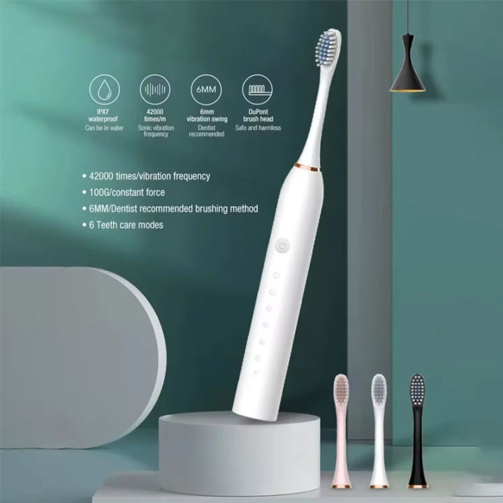 X-3%20Sonic%20Electric%20Toothbrush%20%7C%206%20Brushing%20Modes%20%7C%2042,000%20VPM%20High-Frequency%20Vibration%20%7C%20IPX7%20Waterproof%20%7C%20USB%20Rechargeable%20%7C%204%20Replacement%20Brush%20Heads%20-%20Image%204