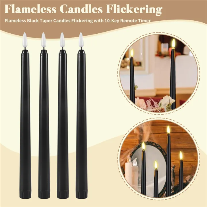 NAMUNY%206Pcs%20Flameless%20Black%20Taper%20Candles%20Flickering%20with%2010-Key%20Remote%20Timer,%20Battery%20Operated%20LED%20Candlesticks%20Window%20Candles%20-%20Image%203