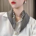 Beautiful Magnetic Buckle Scarves Satin Surface Girls Small Scarf Thin Silk Scarf Woman. 
