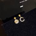 【Innovative Asymmetrical Star Moon Earrings 2023 New Fashionable Small Fairy Style Women's Elegant Diamond Earrings. 