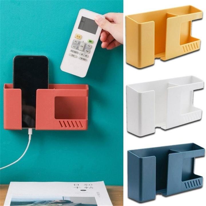 Double Layer Wall Mounted Organizer Box Punch Free TV Remote Control Storage Phone Plug Wall Holder Charging Multifunction Hooks