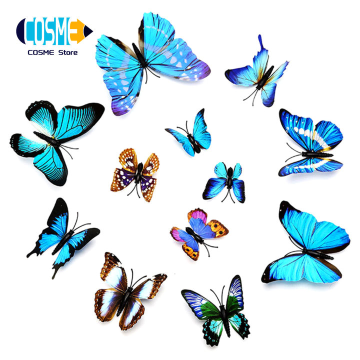 12Pcs Wall Stickers 3D Effect Self-adhesive Butterfly Shape DIY Craft Wall Decor for Home