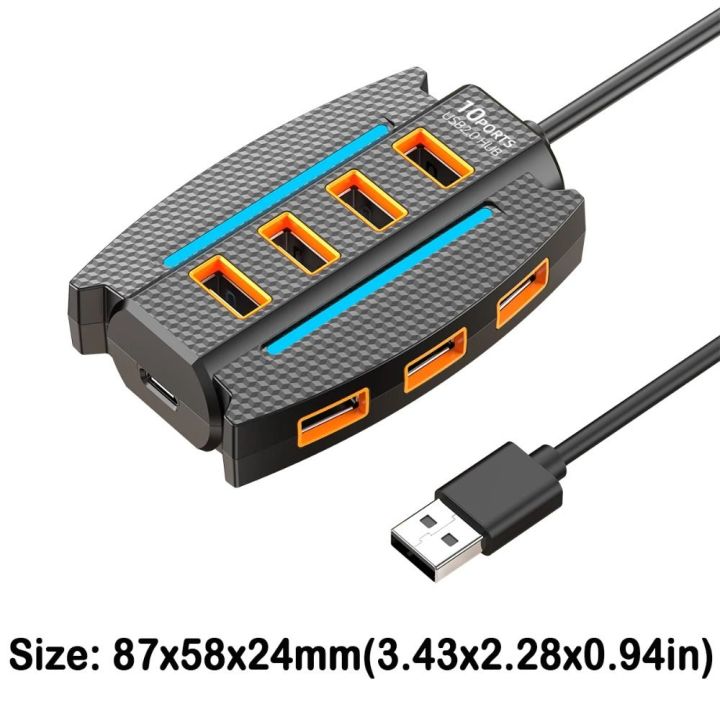 New%2010%20Ports%20USB%202.0%20Splitter%20With%20RGB%20Light%20Multiple%20USB%20Adapter%20Hub%20Expander%205Gbps%20High%20Speed%20USB%20Docking%20Station%20Laptop%20Computer%20PC%20-%20Image%202