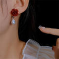 red Vintage earrings Delicate Fashionable design earrings Water drop shape Elegant Rose flower earrings for Party Wedding Casual wear Gift for women Fashion accessory. 