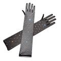 Elastic Rhinestones Mesh Full Finger Gloves Flash Fishing Net Punk Nightclub Cosplay Long Gloves. 