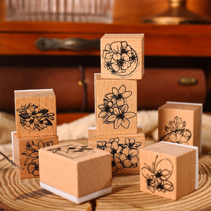 RHS Online 1PCS Flower Box Honey Words Series Seal Wooden Stamp Self Inking Seal Diary Journaling Decoration DIY Handmade Crafts Scrapbooking