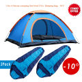 2-in-1 Combo: 4-Person Foldable Camping Tent + 2 Sleeping Bags (-10°C) – Water-Resistant Outdoor Tent & Insulated Cold Weather Sleeping Bags for Hiking, Trekking, and Travel. 