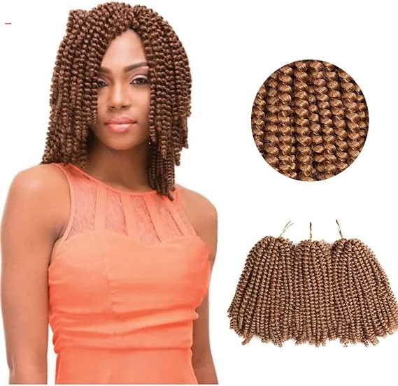 No.%2030#%208%20Inch%20Natural%20Golden%20Brown%20Twist%20Crochet%20Hair%20Wigs%20Pre%20Loop%20Synthetic%20Crochet%20Braid%20Hair%20Extensions%20Ombre%20Braided%20Wig%20-%20Image%203