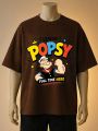 Popeye "Legend Popsy" Graphic Printed  T-Shirt- Brown, Blue, Black. 