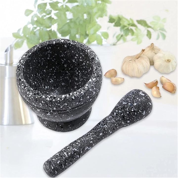 Mortar and Pestle Set Plastic Mortar Pestle Set Spice Crusher Herbs Bowl Kitchen Tools Spices Garlic Grinder (Color : Granitic pattern, Size : 9x8.5cm)