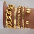 Enacolor  5Pcs/Set Exaggerated Thick Chain Open Bangles Bracelet, Irregular Geometric Round Bead Metal Bracelet Fashion Jewelry New  2025. 
