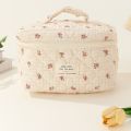 Portable Floral Graphic Cotton Quilted Makeup Bag Large Striped Polka Dots Travel Makeup Bag Graffiti Cute Organizer Women Girls. 