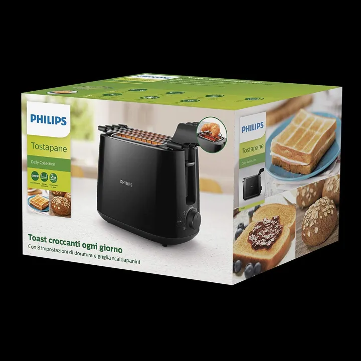 PHILIPS%20Daily%20Collection%20830W%202%20Slice%20Pop-Up%20Toaster%20with%20Integrated%20Bun%20Rack%20HD2582/00%20(White/Black)%20-%20Image%2010