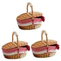 3X Hand Made Wicker Basket Wicker Camping Picnic Basket Shopping Storage Hamper and Handle Wooden Wicker Picnic Basket. 