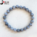 【Must-have】Jingyao white silver leaf stone bracelet 8mm smooth round beads gray white crystal single ring bracelet personality female girlfriends. 