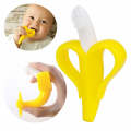 BPA-Free Baby Silicone Training Toothbrush - Banana Shape Teether Chew Toy for Safe Toddler Teething and Infant Chewing. 