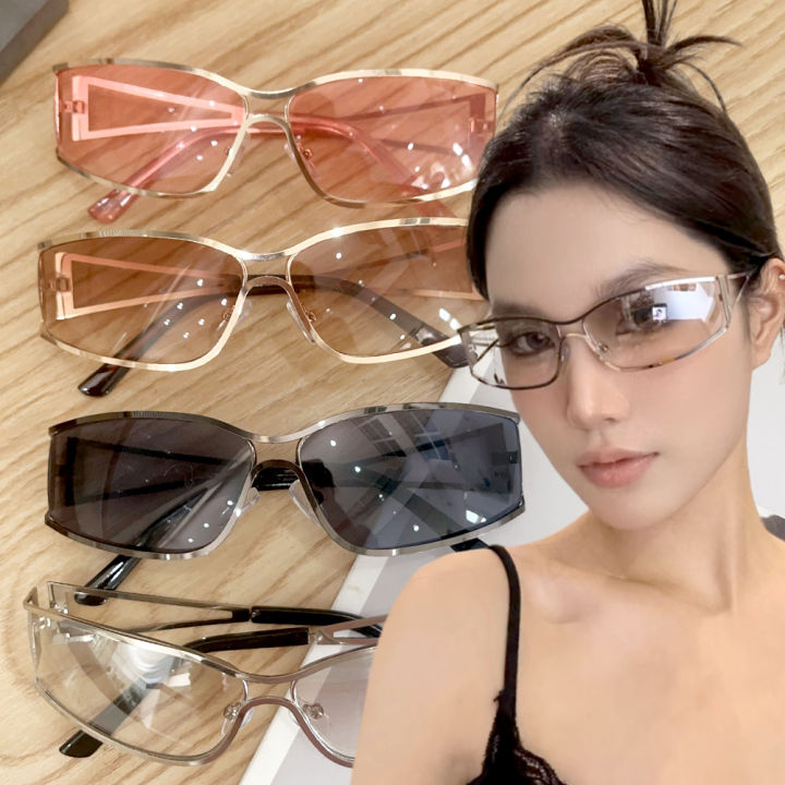 Fashion Personalized Women's Y2K Sunglasses Retro Hollow Out Metal Eyeglass Frame Summer Sunshade Glasses