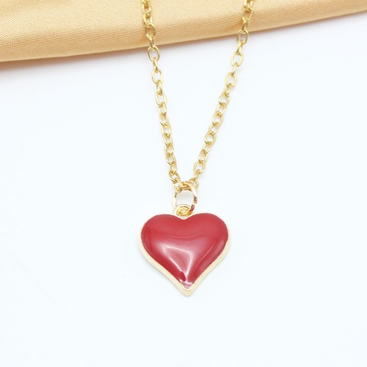 Yuanyan Red Color Heart Pendant Chain Necklace For Women Punk Minimalist Tiny Clavicle Collar Jewelry Wholesale Hiphop Wedding Gift