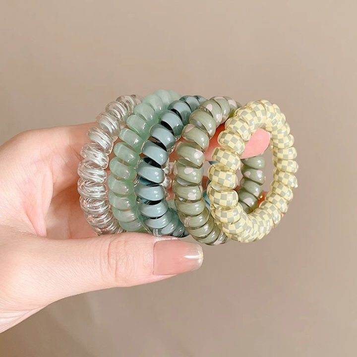 5PCS Colorful Telephone Wire Hair Ring Girls Traceless Springs Elastic ...