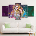 5 Panel Radha Krishna playing flute artwork matte canvas cotton print tightly wrapped in wooden frame | HQ | Great significance in vastu | XS | Not stickers nor forex board. 