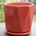 Maroon Triangle Pattern Ceramic Pot With Plate 9X8Inch. 