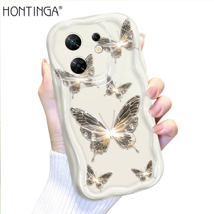 Hontinga for Infinix Zero 30 4G Back Cover Beautiful Butterfly Cream Texture Phone Case Wavy Edge Soft Silicone Cover