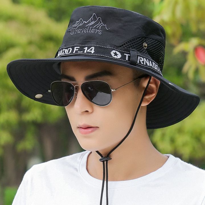 Breathable Adjustable Fishing Mesh Outdoor Climbing Cotton Bucket Hat Large Brim Cap Man Sun Hat